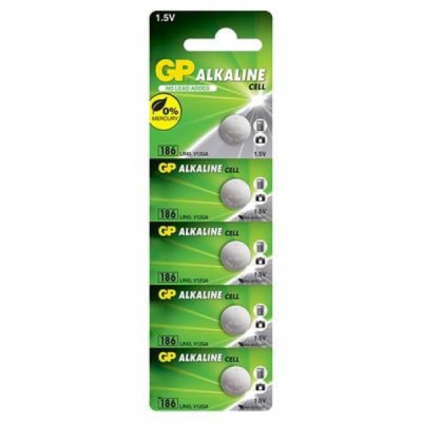 GP 186 LR43 AG-12R 1.5 Volt Alkalin Düğme Pil 5\'li Paket