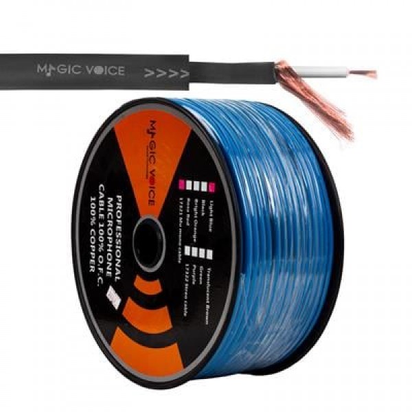 MagicVoice B96 Profesyonel Tek Damarlı Blendajlı Enstrüman Mikrofon Kablosu Mono 100 Metre (Açık Mavi)