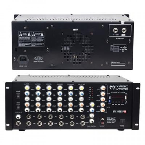 Magicvoice MV-300EF-TR 300 Watt 6 Mikrofon Girişli USB-Bluetooth Destekli Trafolu Mixer Anfi Magicvoice MV-300EF-TR 300 Watt 6 Mikrofon Girişli USB-Bluetooth Destekli Trafolu Mixer Anfi