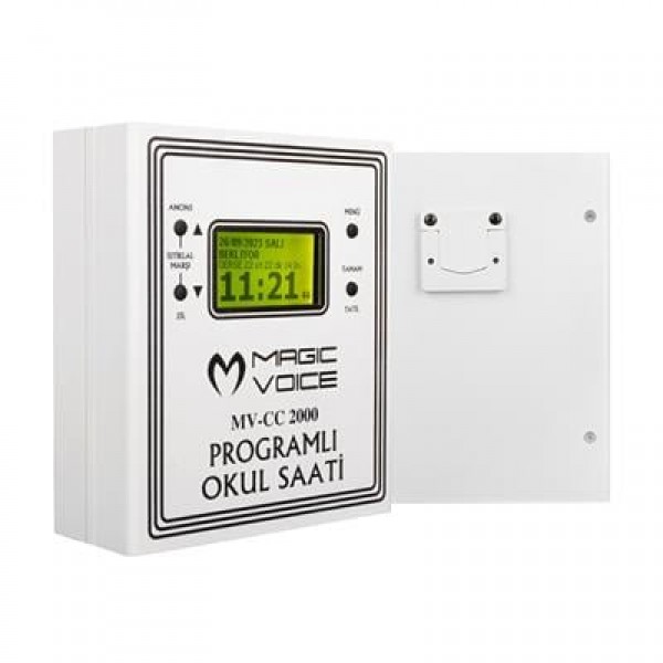 Magicvoice MV-CC2000 USB Duvar Tipi Programlı 20 Adet MP3 Formatı Zil / İstiklal Marşlı Akıllı Dijital Okul Saati (Çan Takılabilir)