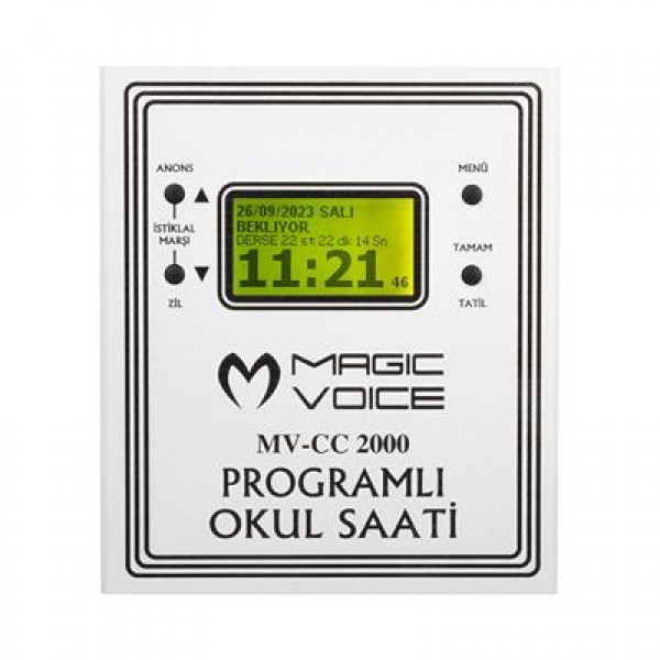Magicvoice MV-CC2000 USB Duvar Tipi Programlı 20 Adet MP3 Formatı Zil / İstiklal Marşlı Akıllı Dijital Okul Saati (Çan Takılabilir)