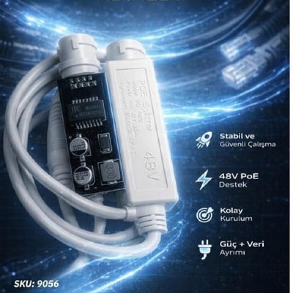 Novacom 9056 48V-12V 2 Amper PD4812 IP Poe Kartlı Splitter Kamera Kablosu (1,25-8Y/PH-2Y)         
