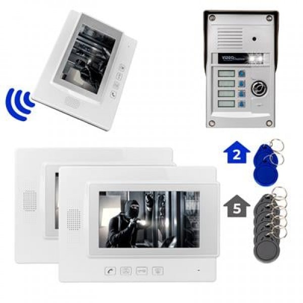 PowerMaster 37T4 2 Daire 7'' NFC Destekli Görüntülü Diafon Kapı Zili Interkom Akıllı Ev Güvenliği Sistemi