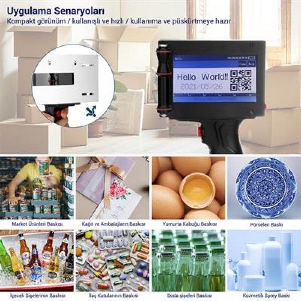 Powermaster PM-10878 4.3'' Dokunmatik Ekranlı Şarjlı Endüstriyel El Tipi Portatif Mürekkep Yazıcı