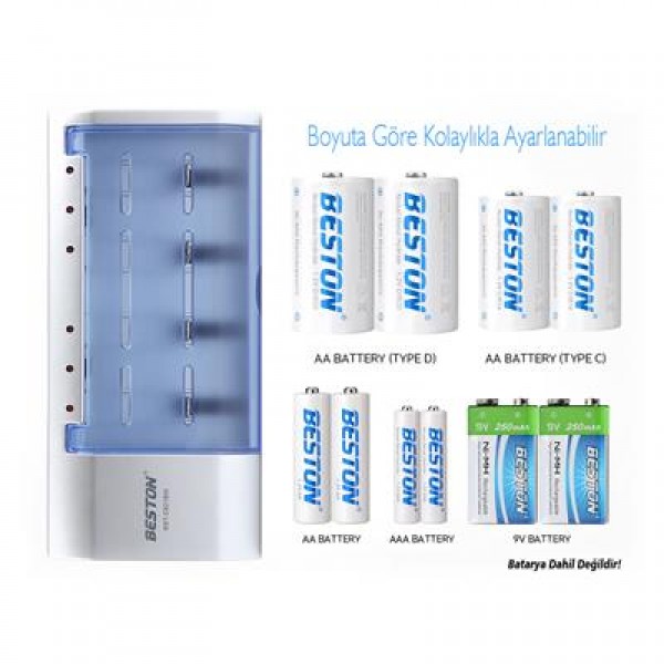 Beston BST-C821BW (AA-AAA-C-D-9V-SC) Universal Pil Şarj Cihazı Tüm Boylar İçin Kullanılabilir Beston BST-C821BW (AA-AAA-C-D-9V-SC) Universal Pil Şarj Cihazı Tüm Boylar İçin Kullanılabilir