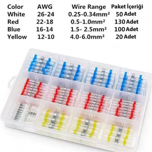 PowerMaster PM-24703 Dahili Lehimli Mühür Makaron 300 Adet 4 Boy Isıyla Daralan Kablo Koruması