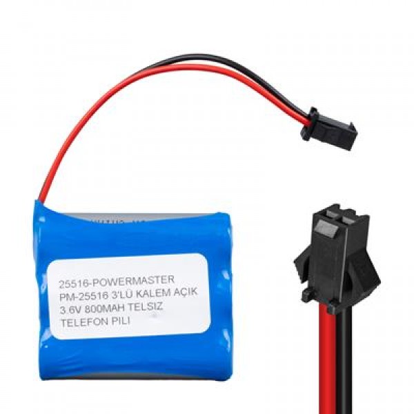 PowerMaster PM-25516 3'LÜ AA Kalem Açık 3.6 Volt 800mAh Telsiz Telefon Pili