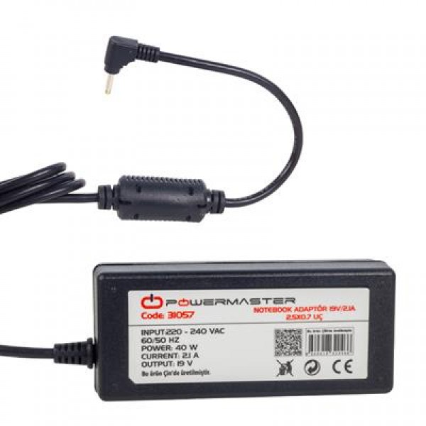 Powermaster PM-31057 Asus Uyumlu 19 Volt - 2.1 Amper 2.5*0.7 Mm Uçlu Notebook Adaptör 