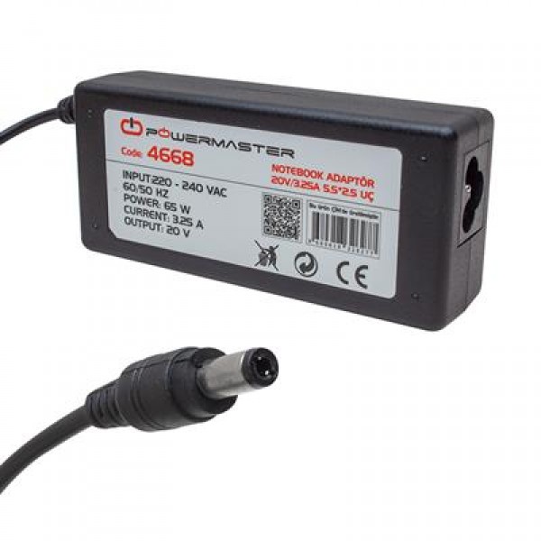 Powermaster PM-4668 20 Volt - 3.25 Amper 5.5*2.5 Mm Uçlu Adaptör (Lenovo Ibm Notebook)