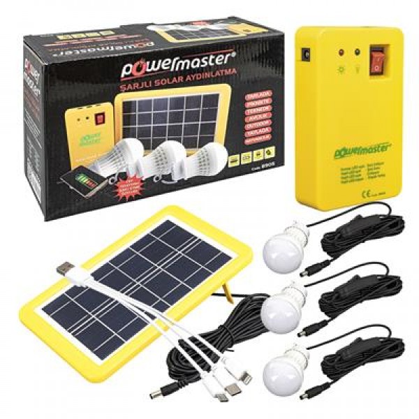 Powermaster Solar Aydınlatma Seti Çok Uçlu 3 Ampullü Powermaster Solar Aydınlatma Seti Çok Uçlu 3 Ampullü