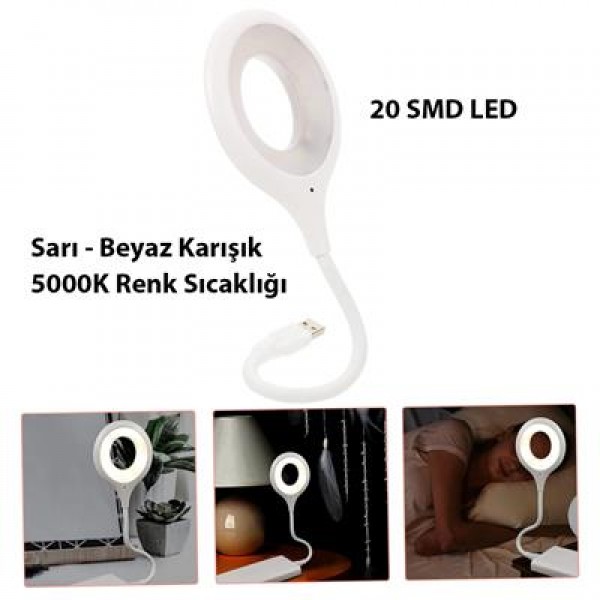 PowerMaster Portatif Akrobatik 20 SMD Ledli USB Gece Kitap Okuma Çalışma Lambası (Powerbank Uyumlu)
