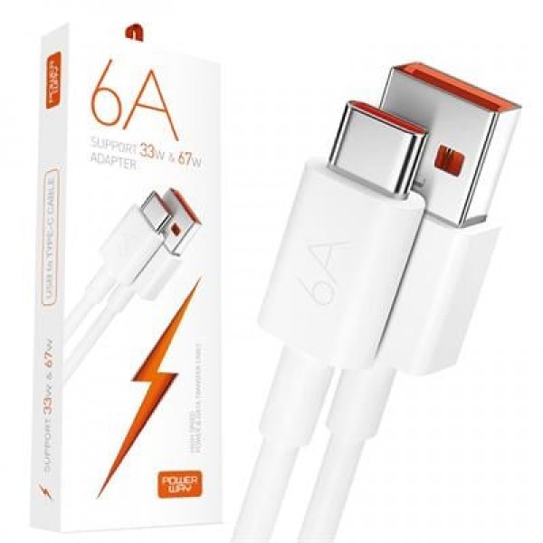 Powerway M6 Type-C To USB-A PD 67 Watt 6 Amper 1 Metre Şarj Data Kablosu