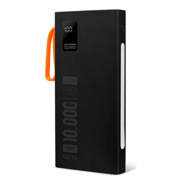 Powerway QC10-PD 10.000 mAh Dahili Kablolu ve Fenerli Hızlı Şarj Power Bank