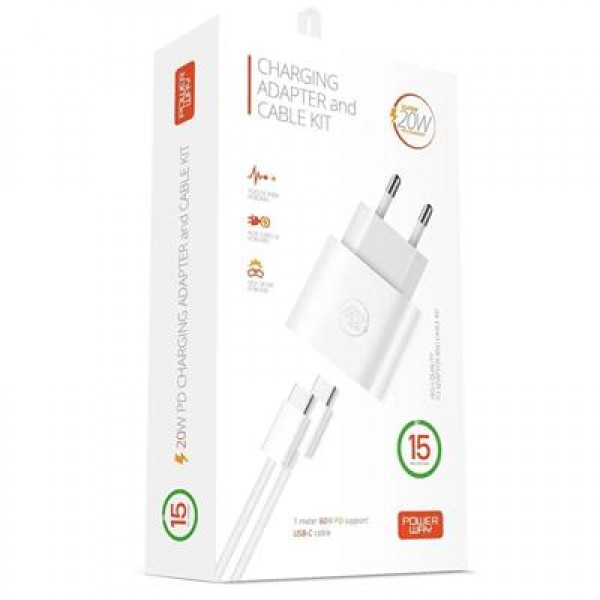 Powerway RXS27 20W Type-C Şarj Adaptörü - Kablo Seti (Apple 15 Pro-Pro Max Uyumlu)