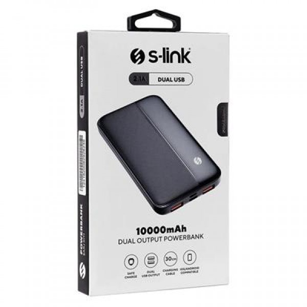 S-Link IP-G10N Siyah Micro+Type C Girişli 10000mAh Taşınabilir Şarj Cihazı Powerbank