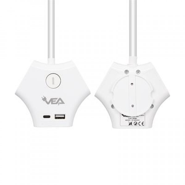 Vea VE-G903YC 3'lü USB+ Type-C Girişli Anahtarlı 1.5 Metre Grup Priz