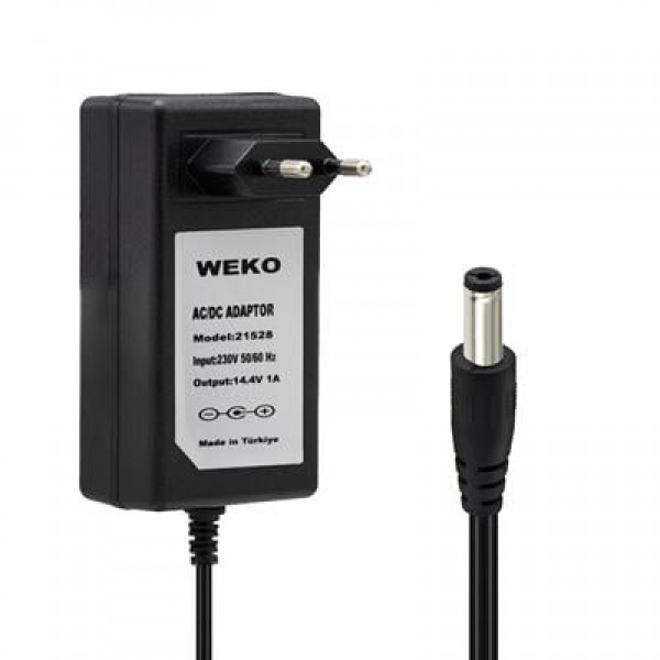 Weko 14.4 Volt - 1 Amper 5.5*2.5 Uçlu Plastik Işıklı Kasa Priz Tip Adaptör