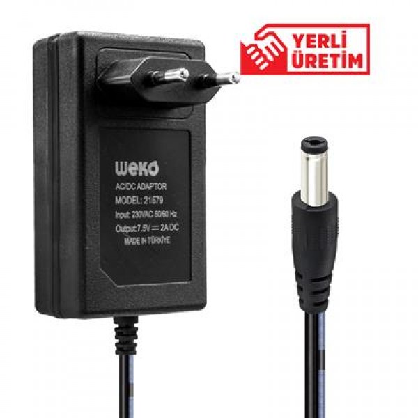 Weko 7.5 Volt - 2  Amper 5.5*2.5 Uçlu Yerli Üretim Priz Tipi Adaptör