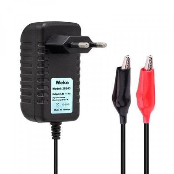 Weko 7.8 Volt - 1 Amper Krokodil Uçlu Priz Tip Yerli Üretim Akü Şarj Adaptörü Weko 7.8 Volt - 1 Amper Krokodil Uçlu Priz Tip Yerli Üretim Akü Şarj Adaptörü