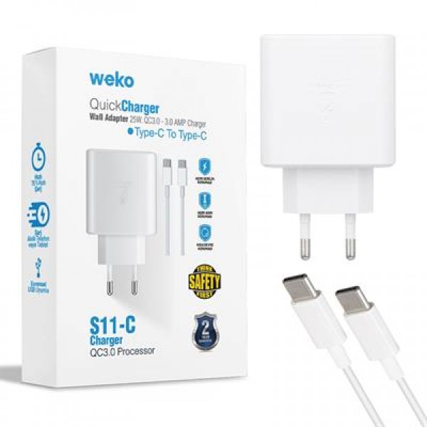 Weko WK-21440 S11-C 25 Watt Telefon Şarj Başlık Adaptörü + Type-C To Type-C Kablo