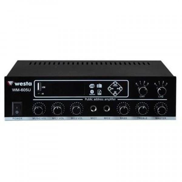 Westa WM-605U USB-Bluetooth 2 Bölgeli 2 Mikrofon Girişli 100 Watt Trafolu Anfi