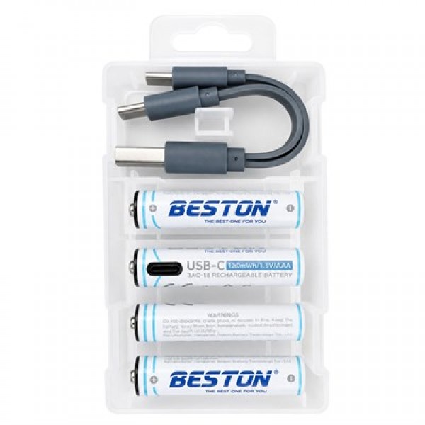 Beston 3AC-18 AAA 1.5V 660mWh Type-C Şarj Edilebilir 4'lü Li-Ion Lityum İnce Pil Seti Beston 3AC-18 AAA 1.5V 660mWh Type-C Şarj Edilebilir 4'lü Li-Ion Lityum İnce Pil Seti