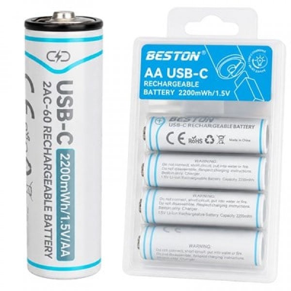 Beston 2AC-60 AA 1.5V 2200mWh Type-C Şarj Edilebilir 4'lü Li-Ion Lityum Kalem Pil Seti Beston 2AC-60 AA 1.5V 2200mWh Type-C Şarj Edilebilir 4'lü Li-Ion Lityum Kalem Pil Seti
