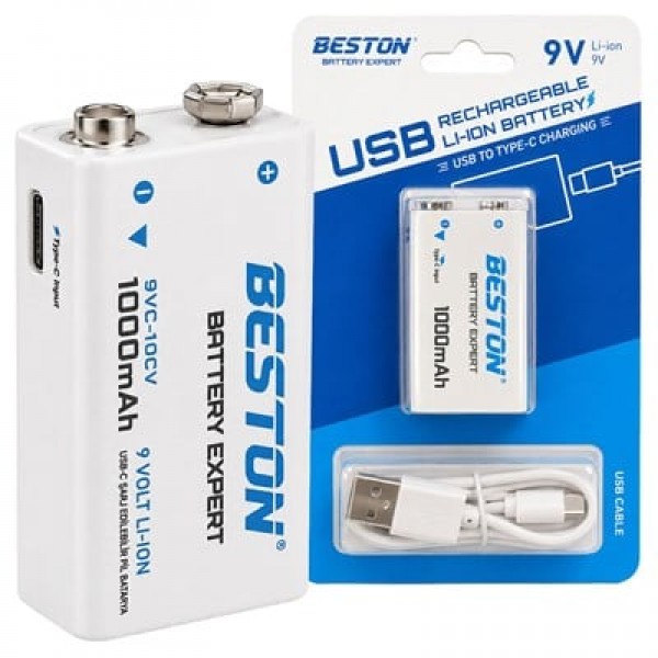 Beston 9VC-10CV 9V 1000mAh Type-C Şarj Edilebilir Li-Ion Lityum Pil ve Şarj Kablosu Beston 9VC-10CV 9V 1000mAh Type-C Şarj Edilebilir Li-Ion Lityum Pil ve Şarj Kablosu