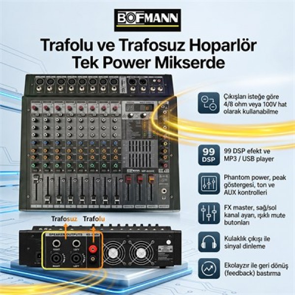Bofmann BF-PM2500T Hat Trafolu Profesyonel Power Mikser Amfi