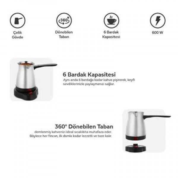 Crown CRW-7104 600W 6 Fincan Elektrikli Türk Kahve Makinesi Paslanmaz Çelik Inox Cezve AC220V Crown CRW-7104 600W 6 Fincan Elektrikli Türk Kahve Makinesi Paslanmaz Çelik Inox Cezve AC220V