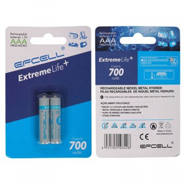 Efcell 700 Mah Şarjlı Aaa İnce Pil Tek Fiyat