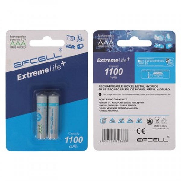 Efcell Ef-1100 Tek 1100 Mah Aaa İnce Şarjlı Pil
