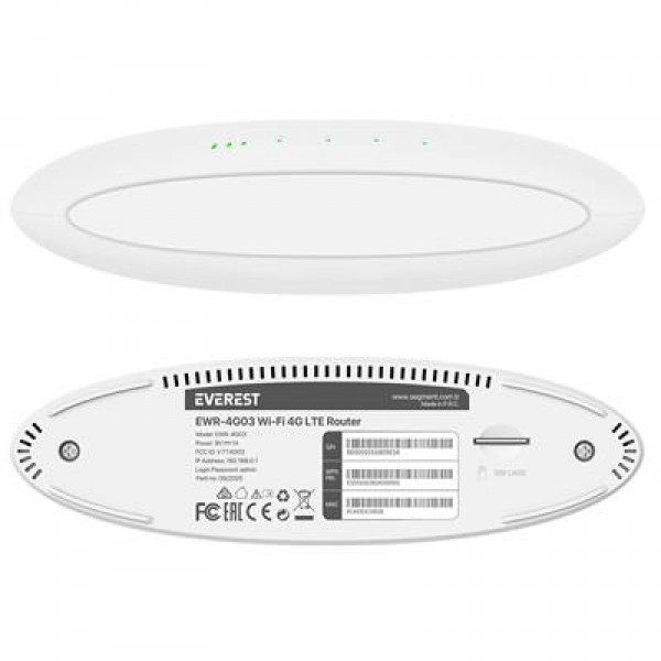 Everest EWR-4G03 4G LTE Wi-Fi Router SIM Kart Girişli 300 Mbps 2.4GHz WAN/LAN Portlu Kablosuz Yönlendirici