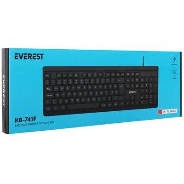 Everest KB-741F Siyah/Gri 2 Mt. Bakır Kablolu Multimedia Usb Türkçe F Klavye                  