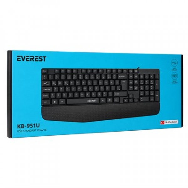 Everest KB-951U Siyah USB Bilek Destekli Q Standart Ofis Klavyesi Everest KB-951U Siyah USB Bilek Destekli Q Standart Ofis Klavyesi