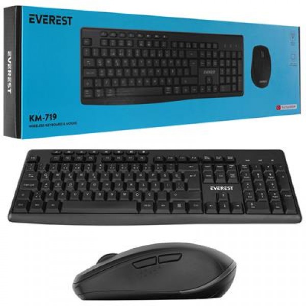 Everest KM-719 Siyah 2in1 Kablosuz Q Multimedia Klavye + Mouse Set Everest KM-719 Siyah 2in1 Kablosuz Q Multimedia Klavye + Mouse Set