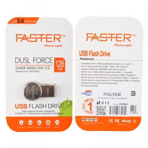 Faster 128 GB Dusl Serisi USB 3.0 Yüksek Hızlı Metal Flash Bellek Faster 128 GB Dusl Serisi USB 3.0 Yüksek Hızlı Metal Flash Bellek