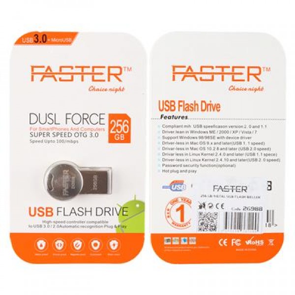 Faster 256 GB Dusl Serisi USB 3.0 Yüksek Hızlı Metal Flash Bellek Faster 256 GB Dusl Serisi USB 3.0 Yüksek Hızlı Metal Flash Bellek