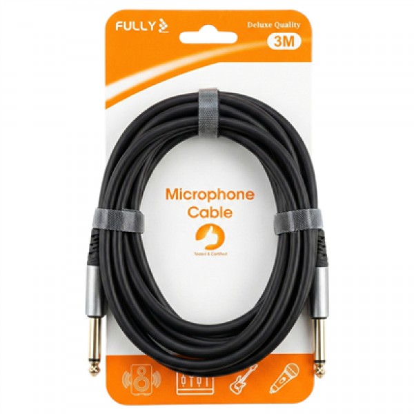 Fully G-527S 3 Metre 6.3mm Mono Jack-Jack Profesyonel Alüminyum Başlıklı Gitar ve Enstrüman Kablosu