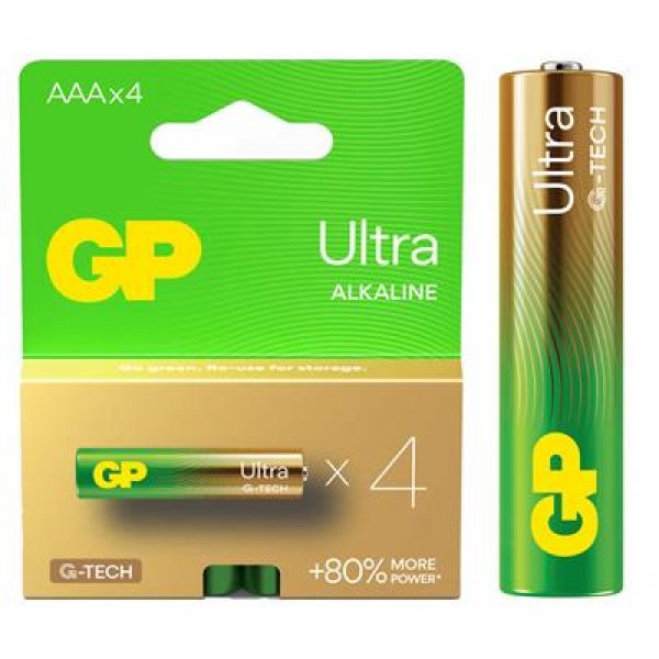 GP Ultra Alkalin AAA LR03 İnce Kalem Pil G-Tech (4'lü Paket)