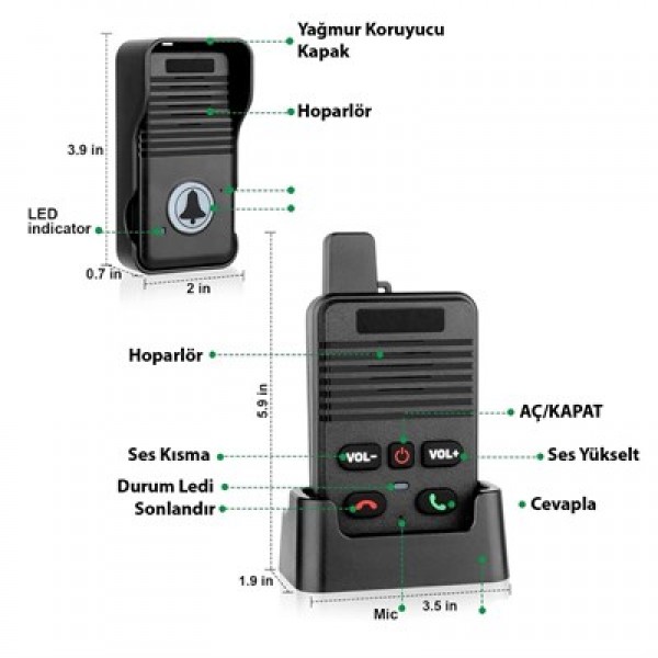 Hello D90 1000 Mah Şarjlı Kapalı Devre Görüntülü Diyafon Konuşma Sistemi