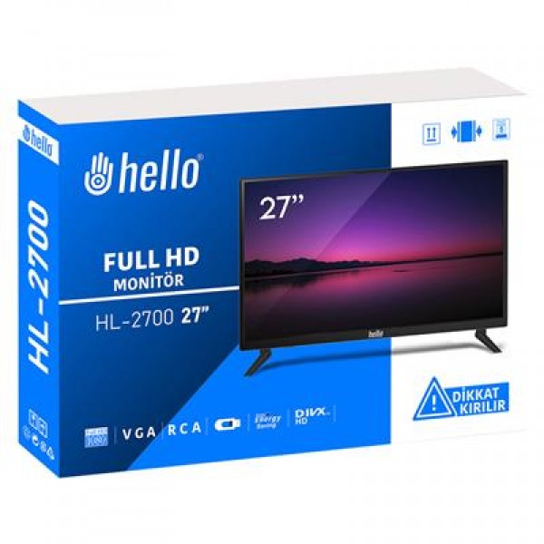 Hello HL-2700 27'' Audio IN-RCA-VGA-HDMI-USB 12 Volt Adaptörlü Full HD Led Monitör