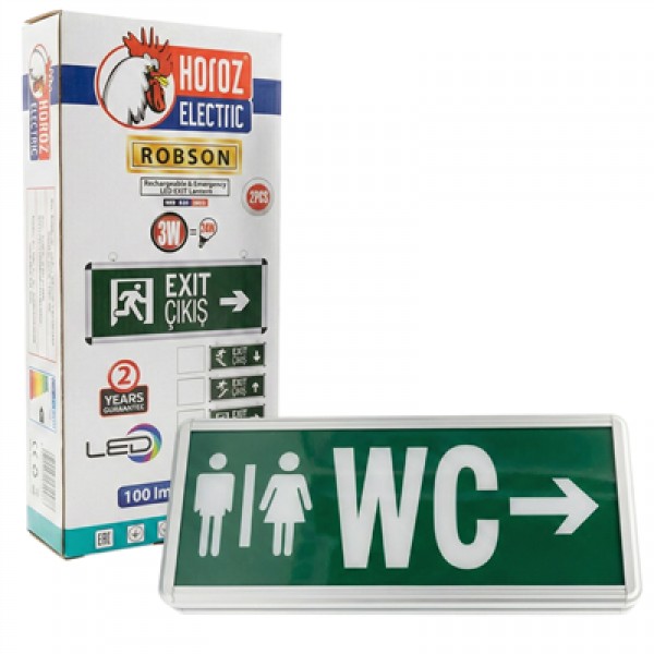 Horoz Robson 3W 160 Lümen Şarjlı WC Sağ Tuvalet Yön Levhası (2'li Paket) Horoz Robson 3W 160 Lümen Şarjlı WC Sağ Tuvalet Yön Levhası (2'li Paket)
