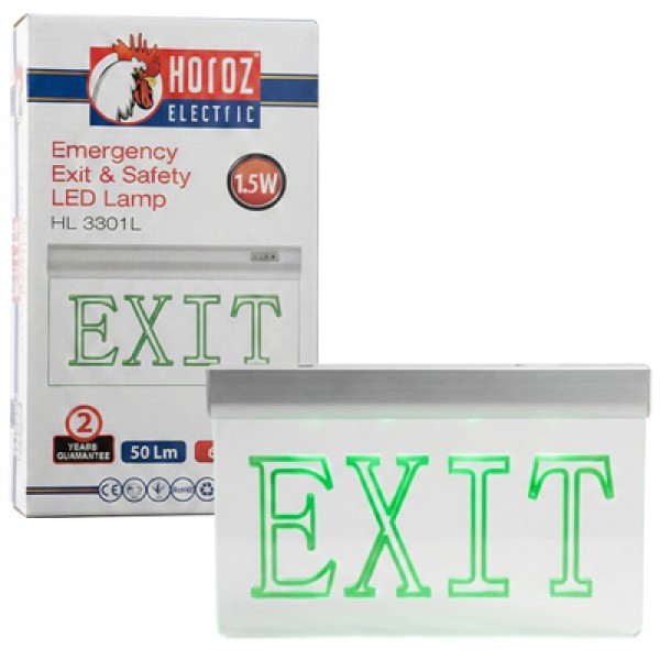 Horoz Zoff 1.5W 50 Lümen Şarjlı Camlı Acil Çıkış (Exit) Levhası