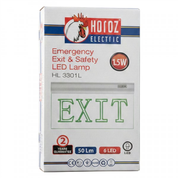 Horoz Zoff 1.5W 50 Lümen Şarjlı Camlı Acil Çıkış (Exit) Levhası