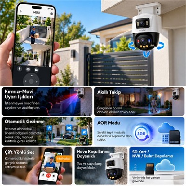 Imou IPC-PS70FP-10M0 Cruiser Dual PS70F Çift Lens (sabit + Pt) Poe İki Yönlü Ses Renkli Gece Görüş 10MP Dome Kamera Imou IPC-PS70FP-10M0 Cruiser Dual PS70F Çift Lens (sabit + Pt) Poe İki Yönlü Ses Renkli Gece Görüş 10MP Dome Kamera