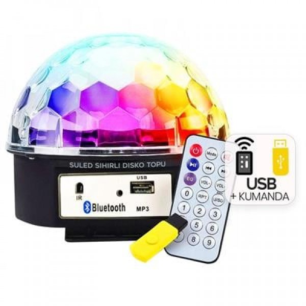 Ledx GM-0803B Sihirli Led Dönen Disko Topu Hoparlör Kablosuz USB/Mp3/Bluetooth Kumandalı 360 Derece