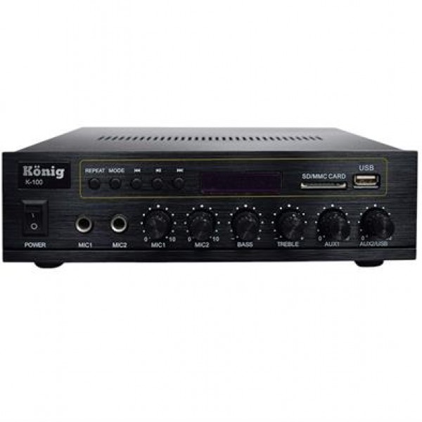 König K-100 USB-SD-Bluetooth Destekli 2 Mik. Giriş 8 Ohm 100/70v 80 Watt Trafolu Anfi
