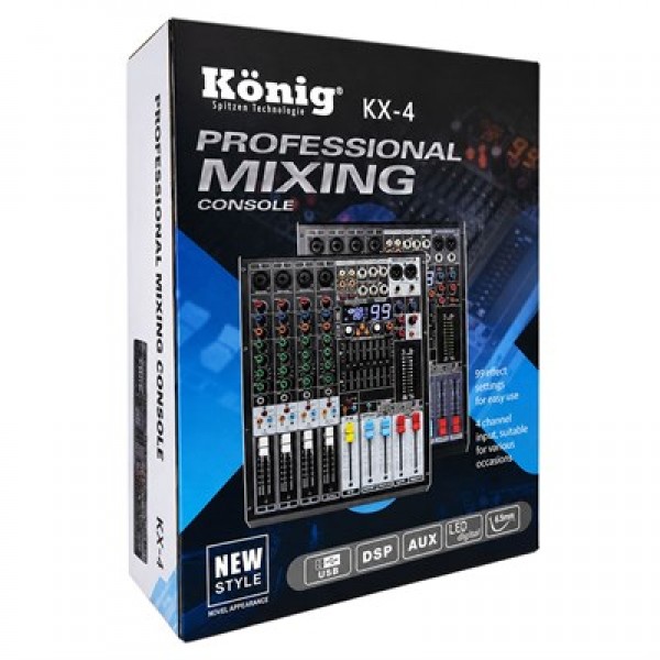 König KX-4 4 Kanal 2 Aux Giriş USB - MP3 - BT 99 DSP 2X7 Band EQ Deck Mikser