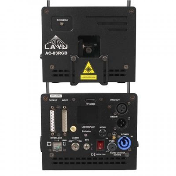 Layu AC-03RGB 3 Watt RGB Lazer 25Kpps Double Safety Design SD Card DMX ILDA Analog